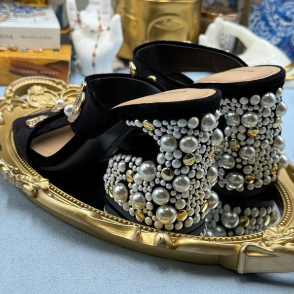 🆕 GIANNI BINI 🧿 NWOB Penei Velvet Pearl Surrealist Ornament Slide Sandal Sz 7 - Picture 16 of 16